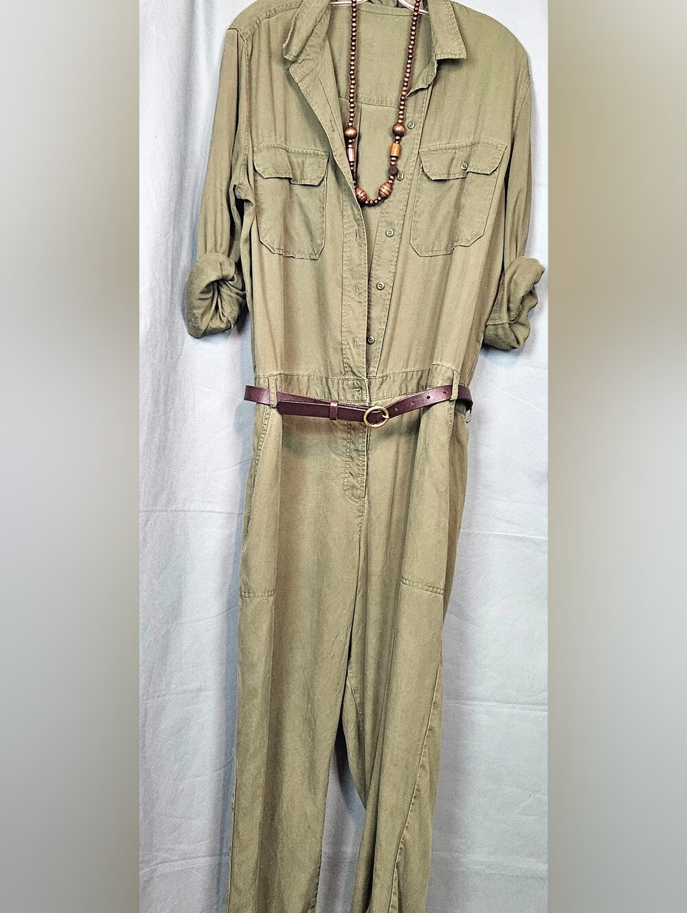 Vintage Army Green Belted Jumpsuit